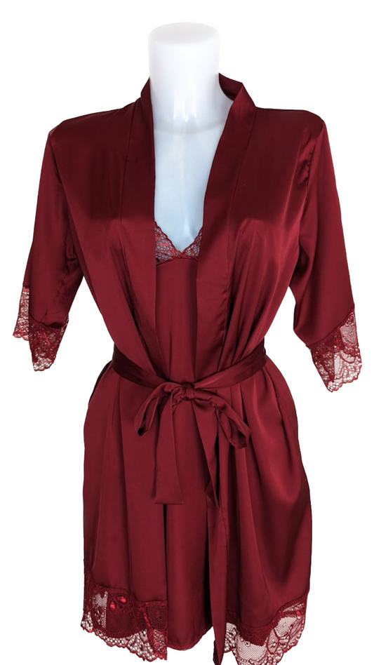 Falling For You - Wine Red 3 piece silk luxury set