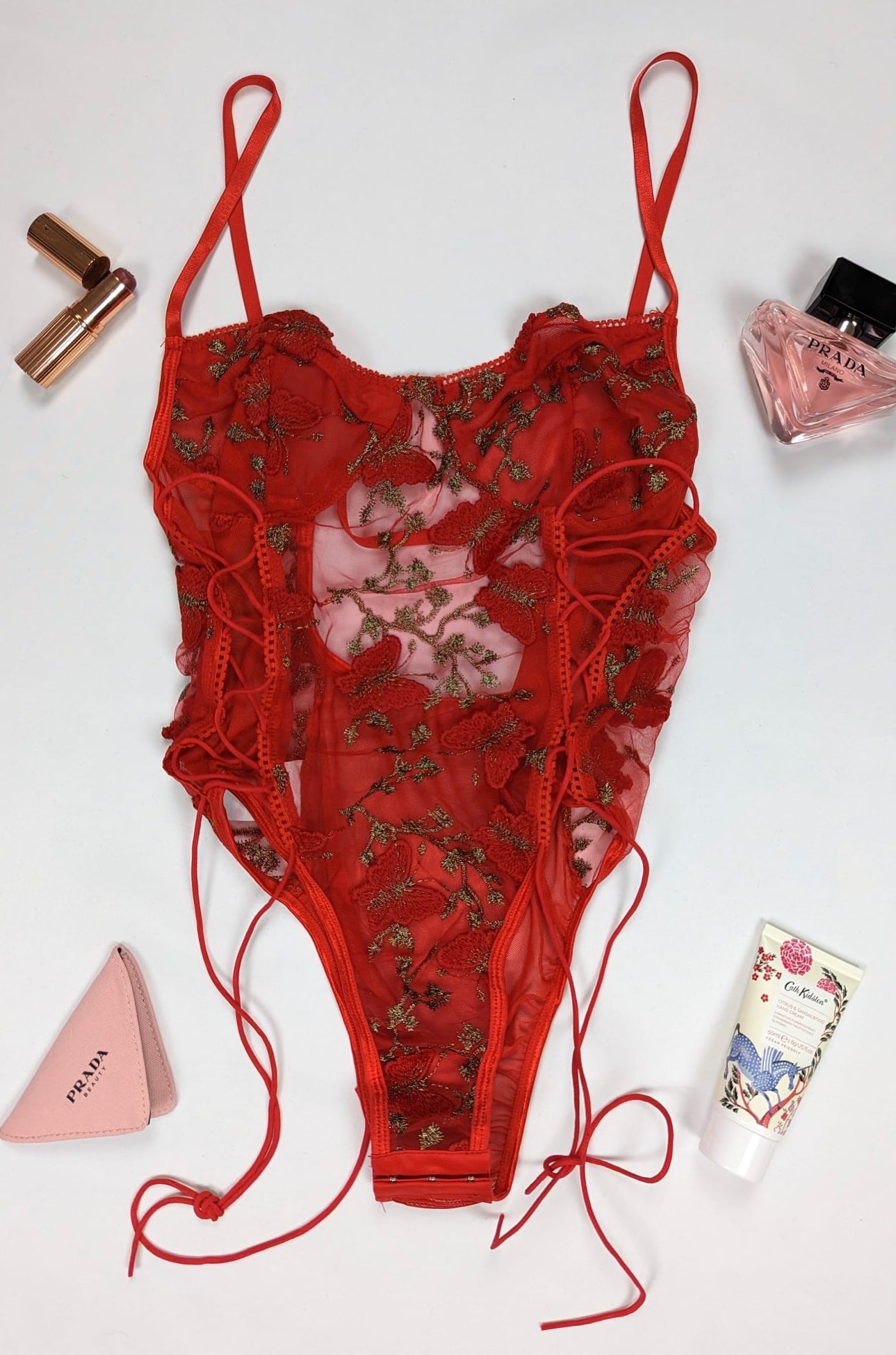 Butterflies In Spring Bodysuit Red Luxury Lingerie Set The Garment London 8018