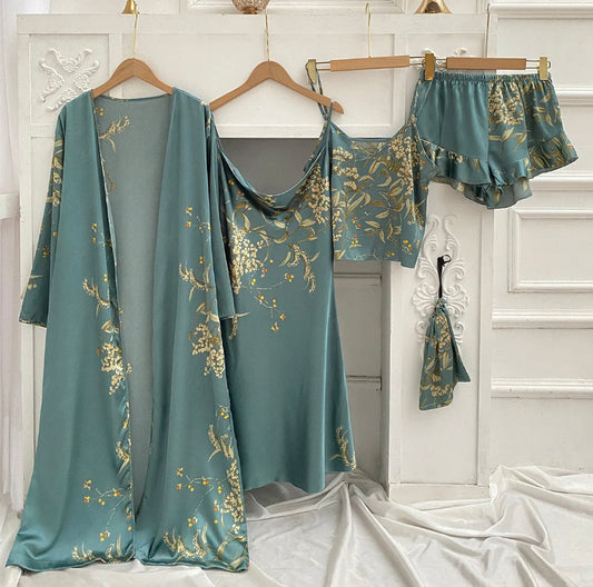 Serenity - Teal 4 piece silk luxury set