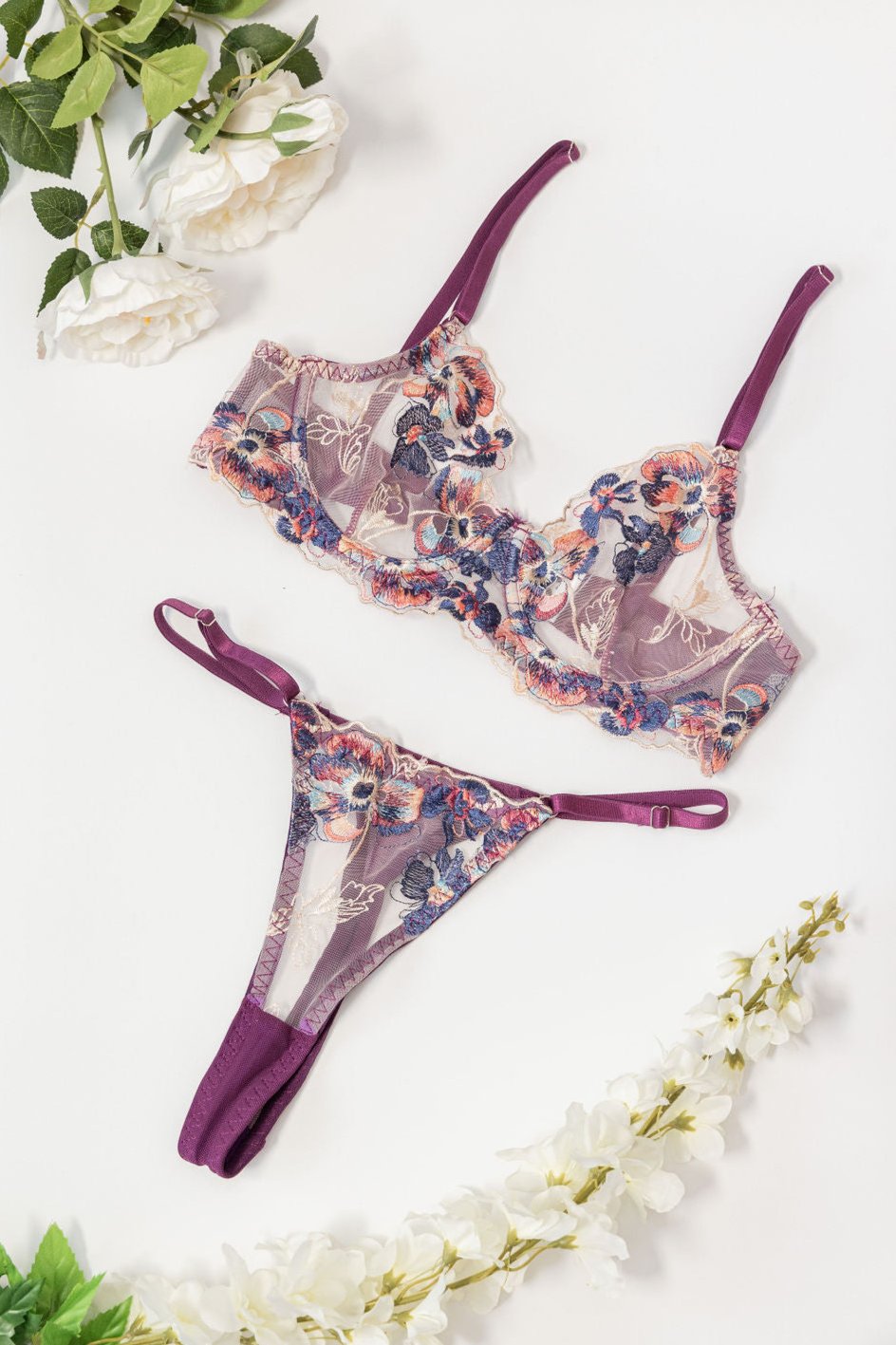 3 piece floral lingerie set