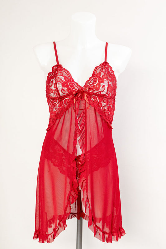 Mi Amor Lace Babydoll and Briefs - Red