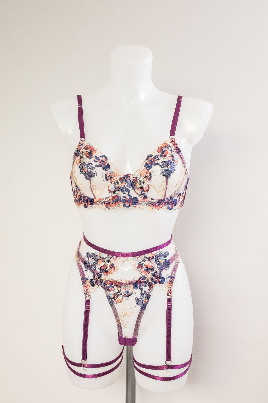 3 piece floral lingerie set